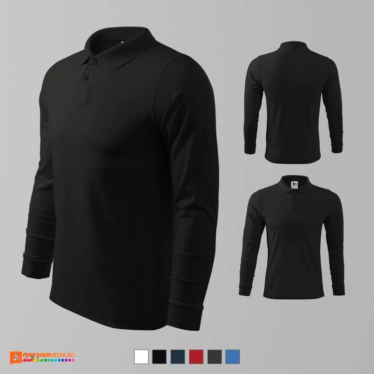 tricouri polo barbatesti negre din bumbac cu maneci lungi ad211 poza 6