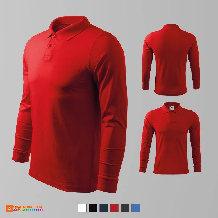 tricouri polo barbatesti rosii din bumbac cu maneci lungi ad211 poza 7