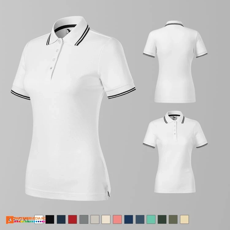tricouri polo albe pentru dame din bumbac si poliester ad233 poza 3