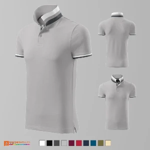 tricouri polo barbatesti gri din bumbac ad256 poza 5