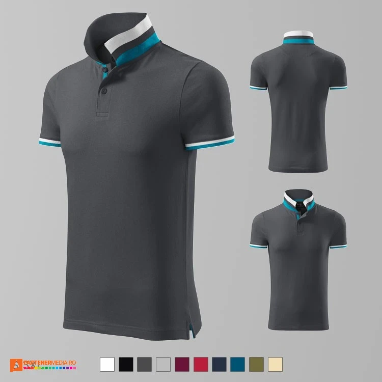 tricouri polo barbatesti gri inchis din bumbac ad256 poza 6