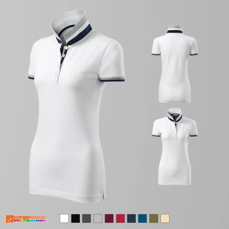 tricouri polo din bumbac albe pentru dame ad257 poza 2