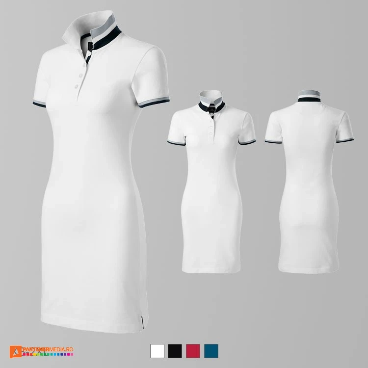 tricouri albe tip rochie din bumbac cu guler polo ad271 poza 2
