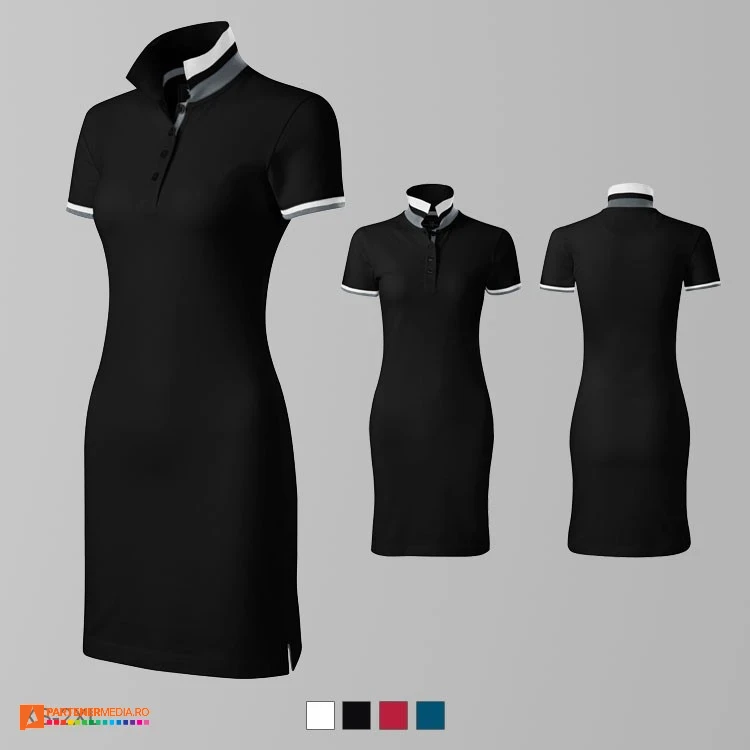 tricouri negre tip rochie din bumbac cu guler polo ad271 poza 3