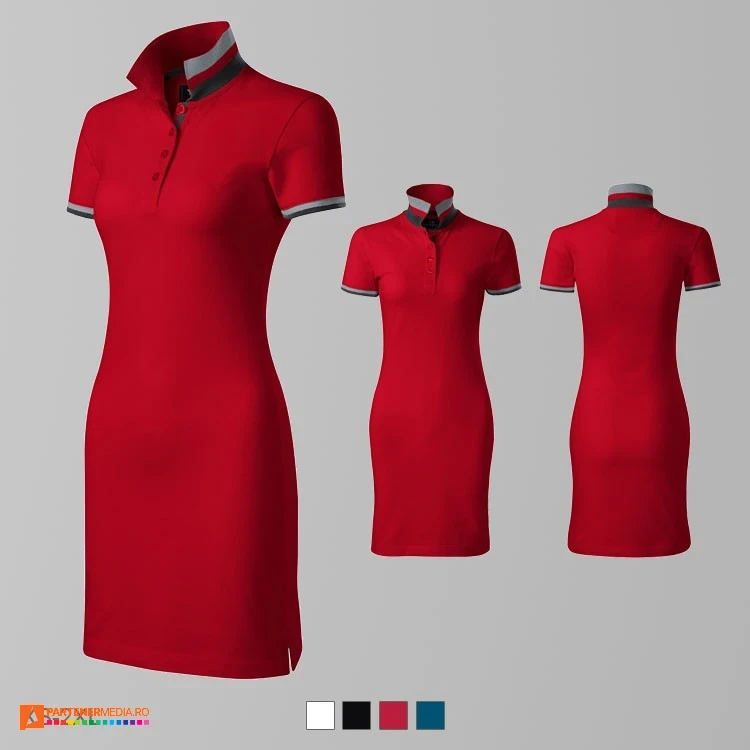 tricouri rosii tip rochie din bumbac cu guler polo ad271 poza 4