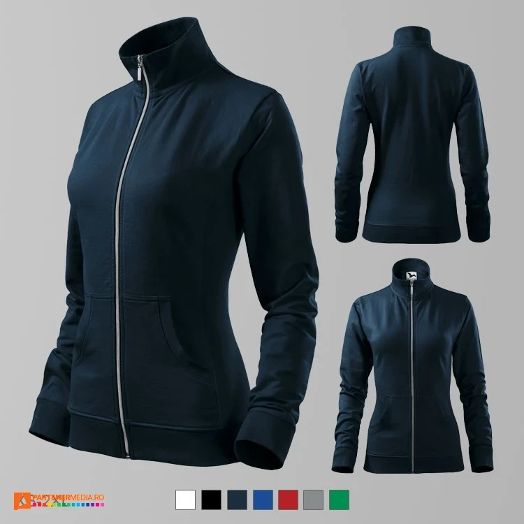 hanorace bleumarin de dama promotionale cu fermoar lung si buzunare laterale ad409 poza 4