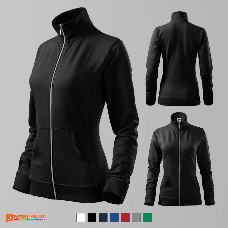 hanorace negre de dama promotionale cu fermoar lung si buzunare laterale ad409 poza 6