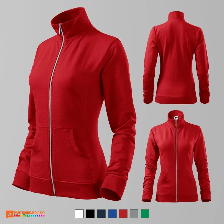 hanorace rosii de dama promotionale cu fermoar lung si buzunare laterale ad409 poza 7