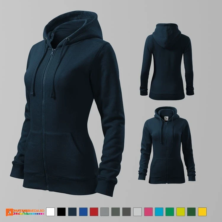 hanorace bleumarin promotionale de dama cu fermoar lung si gluga ad411 poza 4