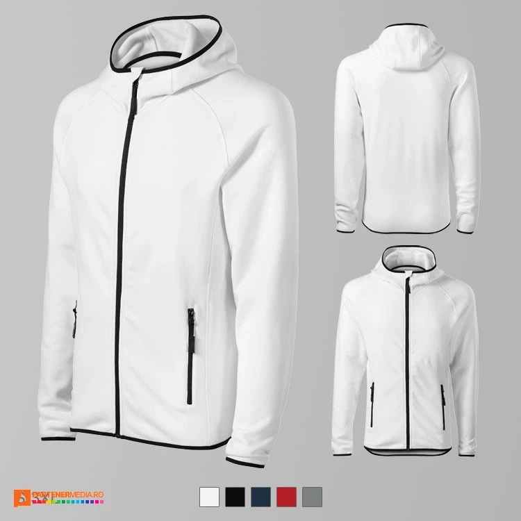 jachete fleece albe barbatesti cu gluga ad417 poza 2