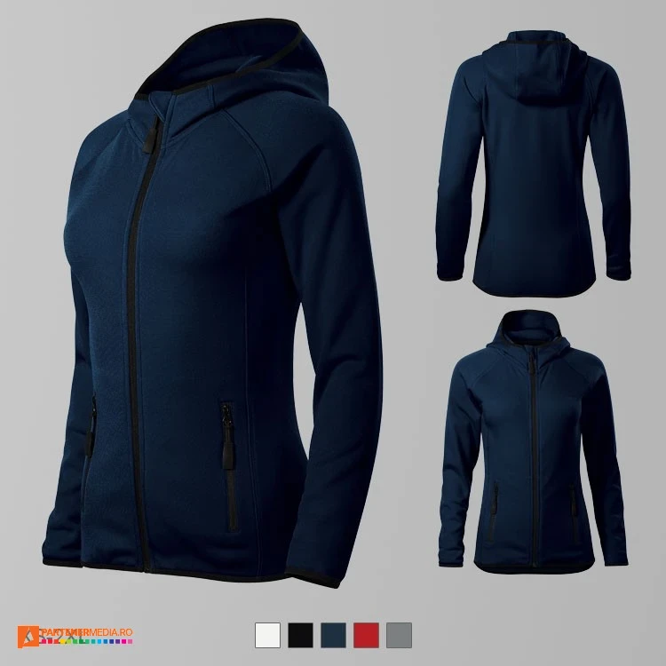 jachete fleece bleumarin de dama cu gluga ad418 poza 3