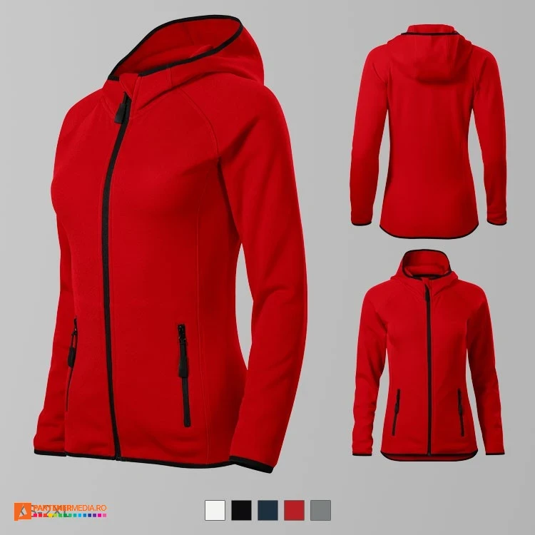 jachete fleece rosii de dama cu gluga ad418 poza 6