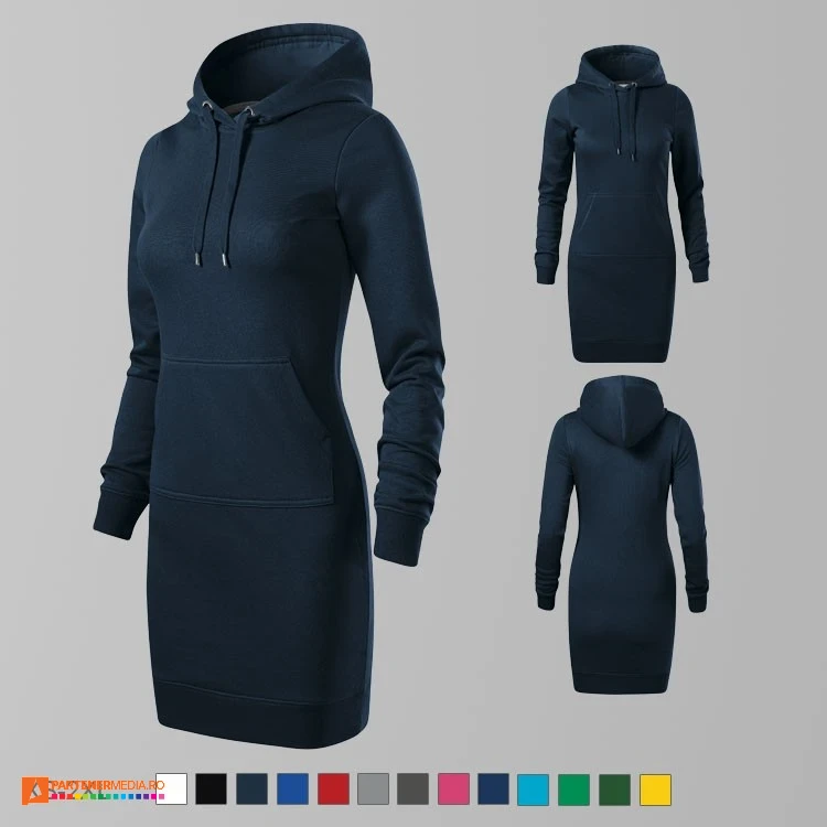 hanorace bleumarin tip rochie cu gluga si buzunar marsupiu ad419 poza 4