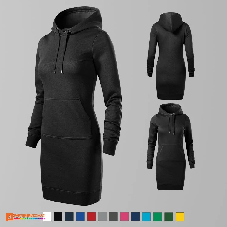 hanorace negre tip rochie cu gluga si buzunar marsupiu ad419 poza 9