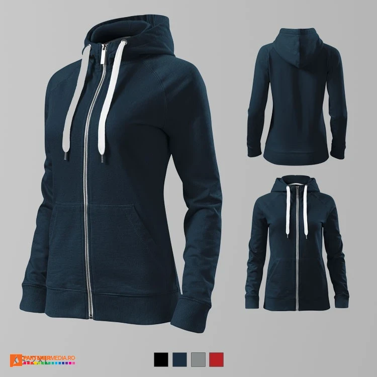 hanorace bleumarin promotionale de dama din bumbac cu gluga si fermoar ad451 poza 2