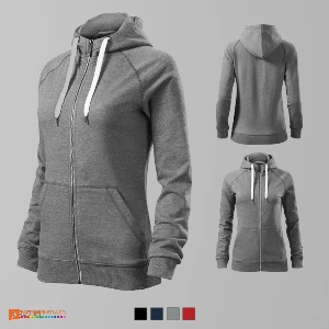 hanorace gri promotionale de dama din bumbac cu gluga si fermoar ad451 poza 3