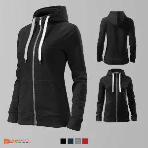 hanorace negre promotionale de dama din bumbac cu gluga si fermoar ad451 poza 4