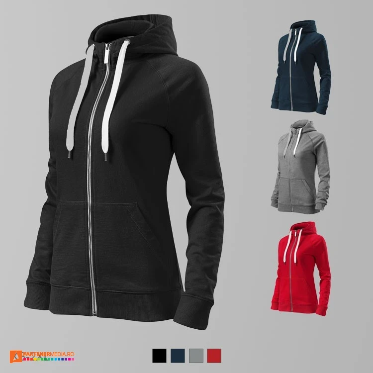 hanorace promotionale de dama din bumbac cu gluga si fermoar ad451 poza 1