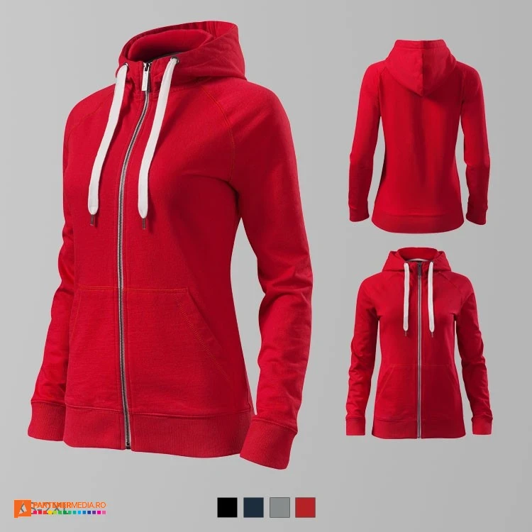 hanorace rosii promotionale de dama din bumbac cu gluga si fermoar ad451 poza 5
