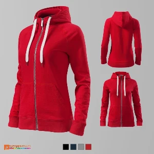 hanorace rosii promotionale de dama din bumbac cu gluga si fermoar ad451 poza 5