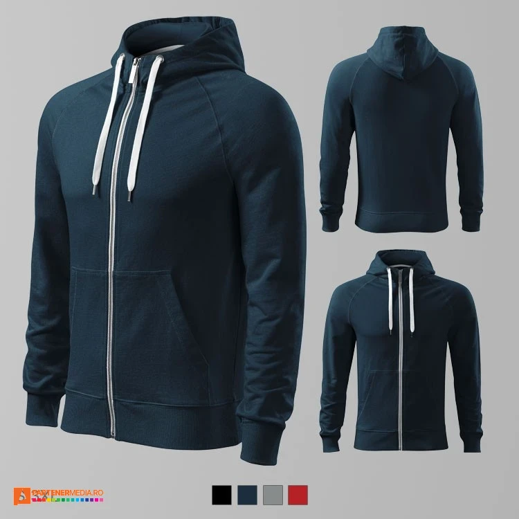 hanorace bleumarin promotionale barbatesti din bumbac cu gluga si fermoar ad452 poza 2