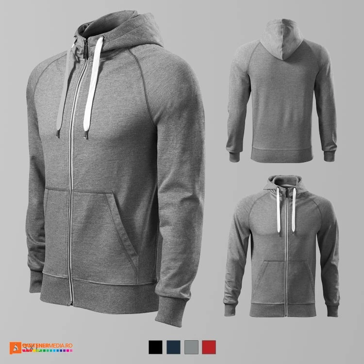 hanorace gri promotionale barbatesti din bumbac cu gluga si fermoar ad452 poza 3