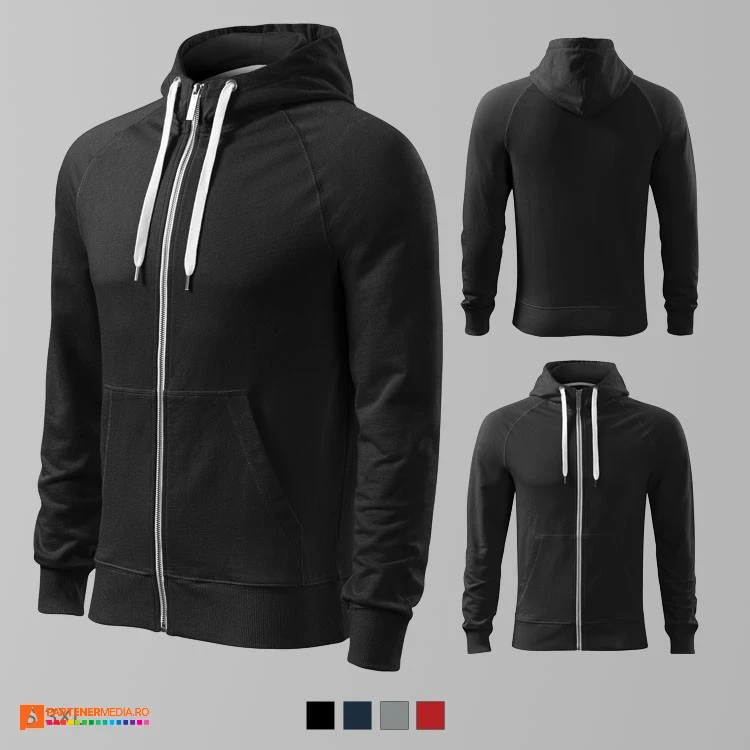 hanorace negre promotionale barbatesti din bumbac cu gluga si fermoar ad452 poza 4