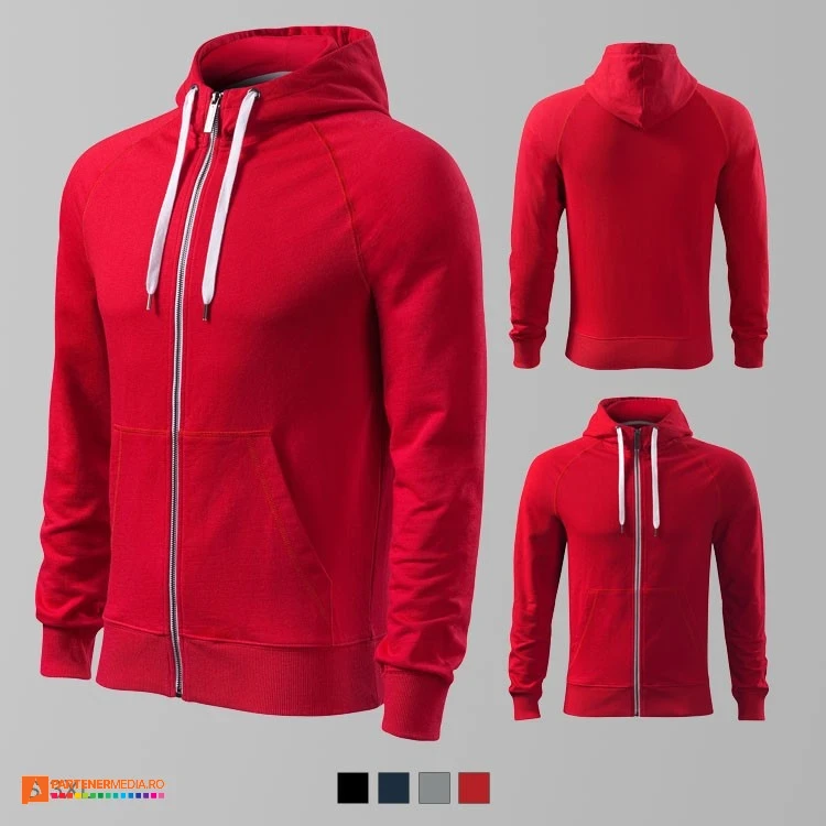 hanorace rosii promotionale barbatesti din bumbac cu gluga si fermoar ad452 poza 5