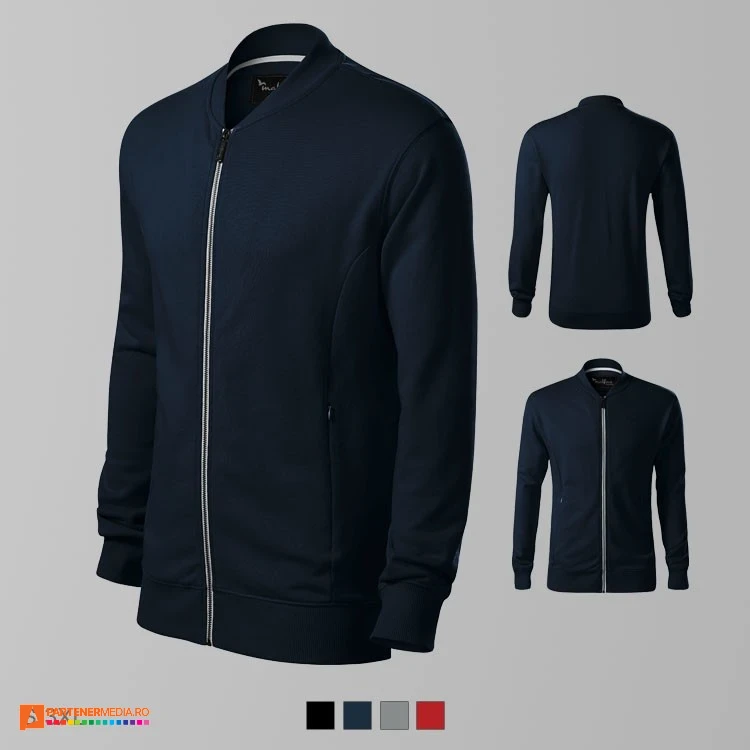 hanorace bleumarin barbatesti cu guler bomber si fermoar lung ad453 poza 2
