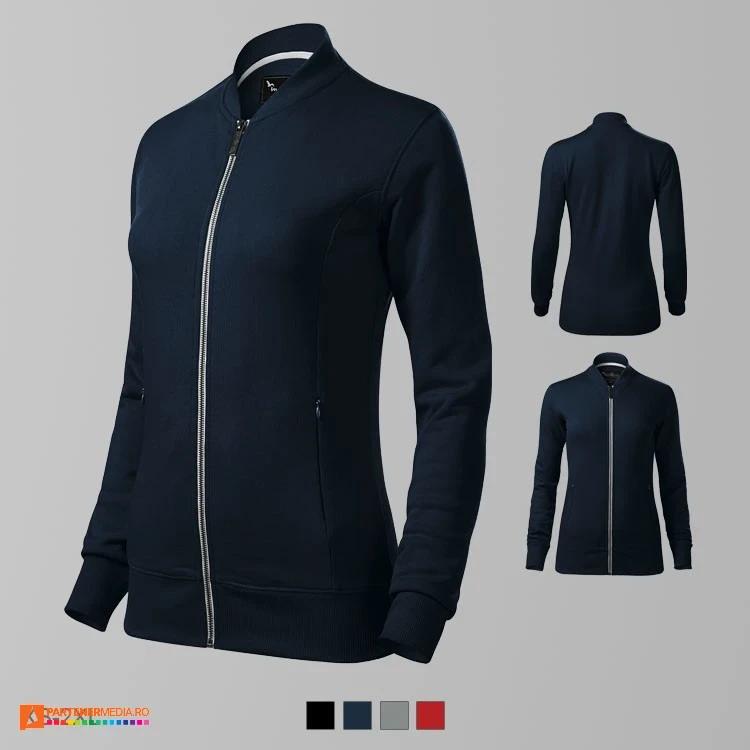 hanorace bleumarin de dama cu guler bomber si fermoar lung ad454 poza 2