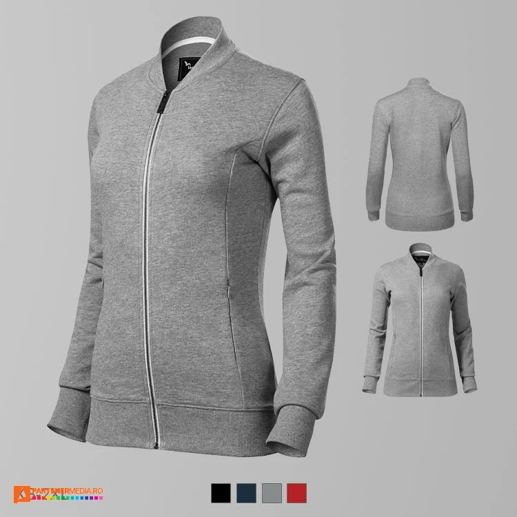 hanorace gri de dama cu guler bomber si fermoar lung ad454 poza 3