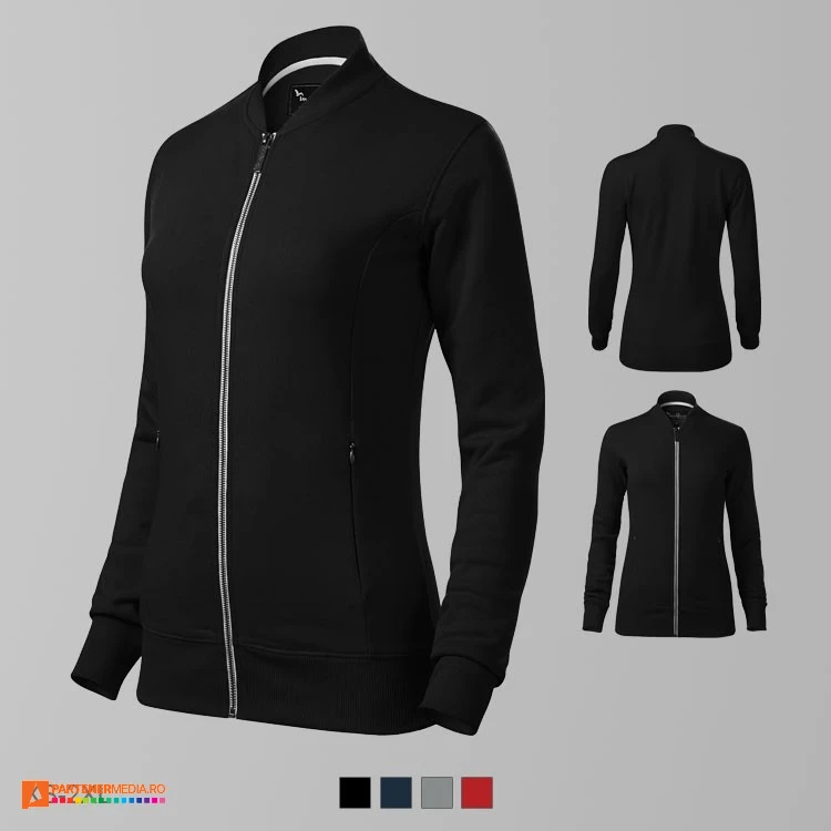hanorace negre de dama cu guler bomber si fermoar lung ad454 poza 4