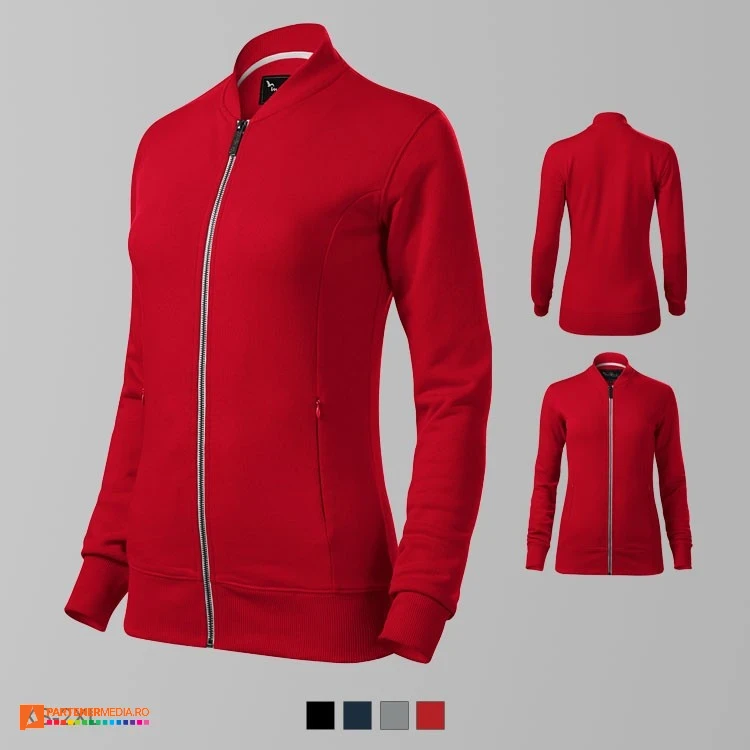 hanorace rosii de dama cu guler bomber si fermoar lung ad454 poza 5