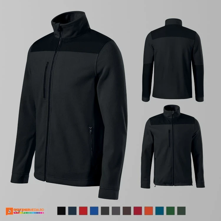 jachete unisex fleece negre cu buzunar la piept ad530 poza 8