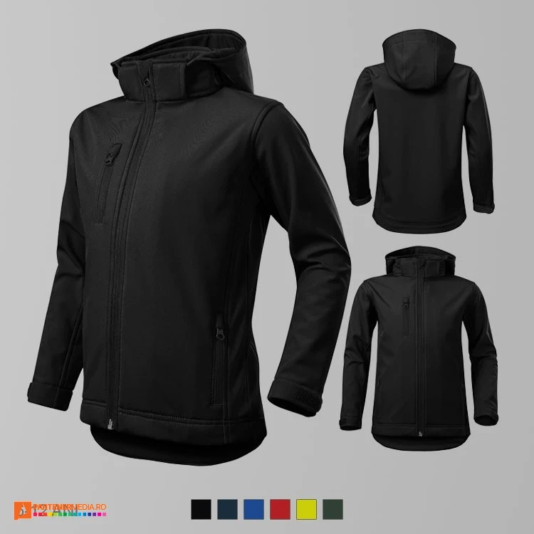 jachete softshell negre pentru copii cu gluga detasabila ad535 poza 5