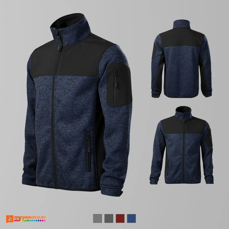 jachete barbatesti bleumarin softshell cu buzunar pe maneca ad550 poza 2