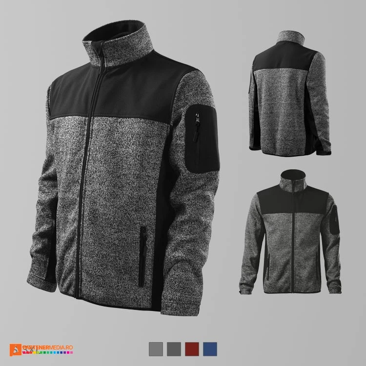jachete barbatesti gri softshell cu buzunar pe maneca ad550 poza 3
