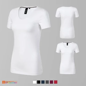 tricouri albe de dama slim fit din bumbac si elastan cu guler in v ad701 poza 2