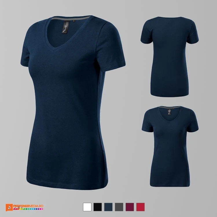 tricouri bleumarin de dama slim fit din bumbac si elastan cu guler in v ad701 tricouri bleumarin de dama slim fit din bumbac si elastan cu guler in v ad701 poza 3
