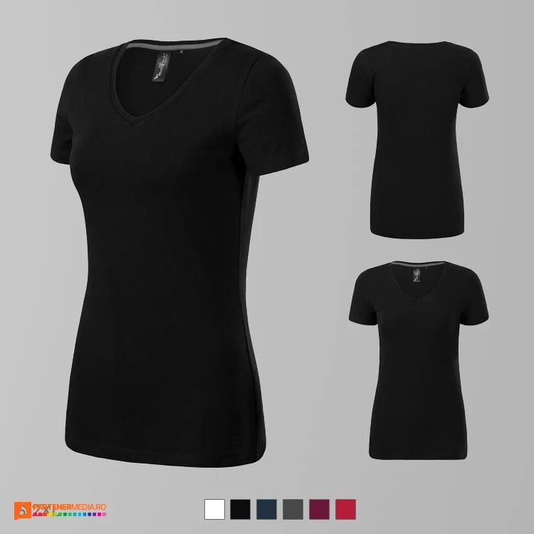 tricouri negre de dama slim fit din bumbac si elastan cu guler in v ad701 tricouri negre de dama slim fit din bumbac si elastan cu guler in v ad701 poza 5