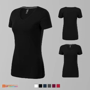 tricouri negre de dama slim fit din bumbac si elastan cu guler in v ad701 poza 5