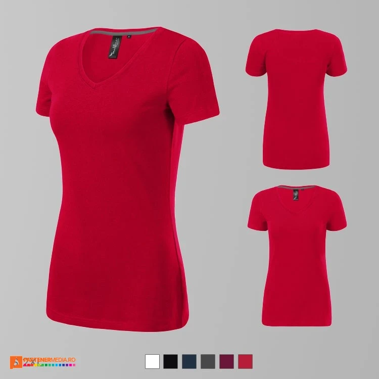 tricouri rosii de dama slim fit din bumbac si elastan cu guler in v ad701 tricouri rosii de dama slim fit din bumbac si elastan cu guler in v ad701 poza 6