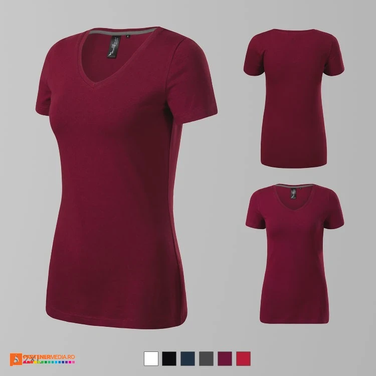 tricouri visinii de dama slim fit din bumbac si elastan cu guler in v ad701 tricouri visinii de dama slim fit din bumbac si elastan cu guler in v ad701 poza 7