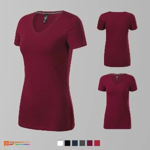 tricouri visinii de dama slim fit din bumbac si elastan cu guler in v ad701 poza 7