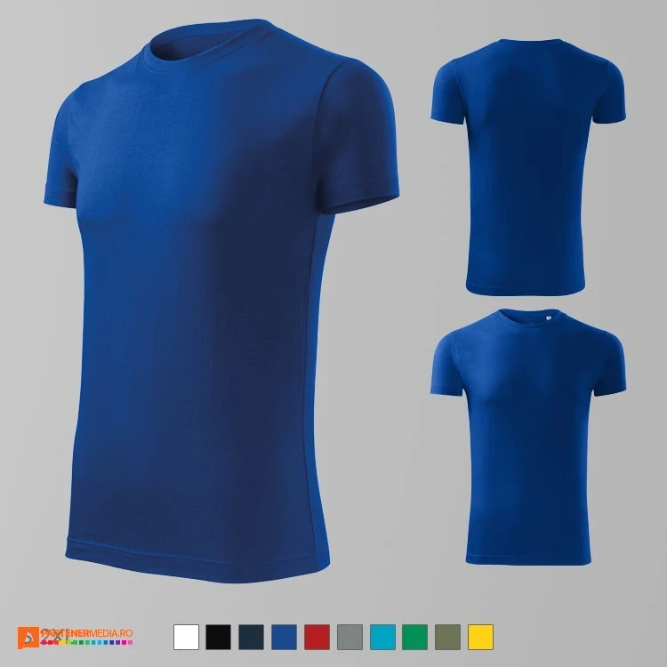 tricouri slim fit albastre pentru barbati din bumbac adf43 poza 3