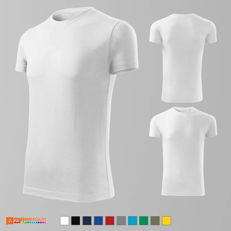 tricouri slim fit albe pentru barbati din bumbac adf43 poza 2