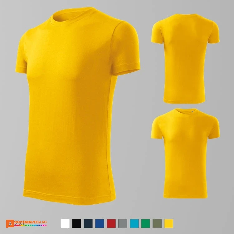 tricouri slim fit galbene pentru barbati din bumbac adf43 poza 5