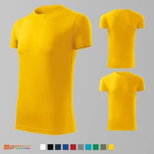 tricouri slim fit galbene pentru barbati din bumbac adf43 poza 5