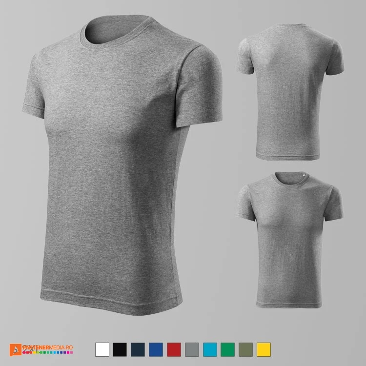 tricouri slim fit gri pentru barbati din bumbac adf43 poza 6