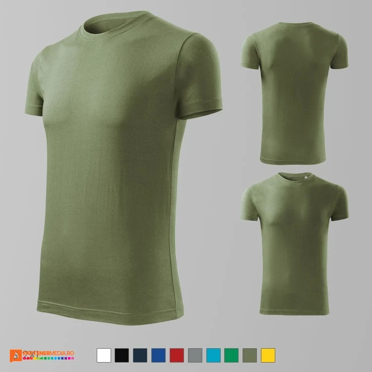 tricouri slim fit khaki pentru barbati din bumbac adf43 poza 7